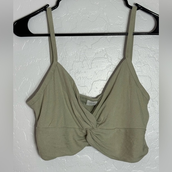 Wilfred Ribbed Twist Front Crop Top Sage Green Large Modal Blend Aritzia - Picture 1 of 9